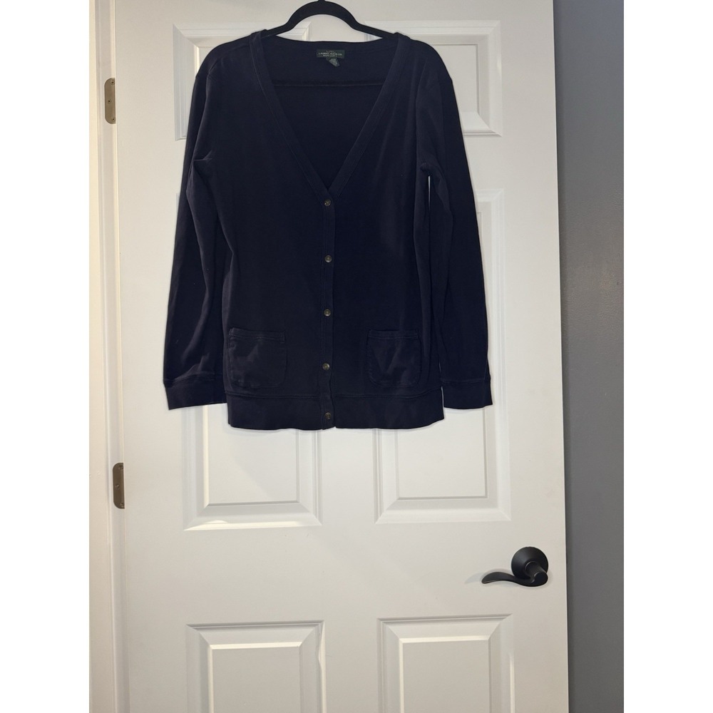 Lauren Ralph Lauren Lightweight Button Down Cardigan Large Navy Cotton